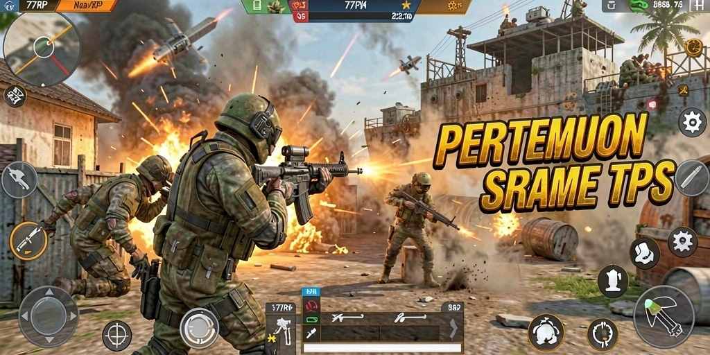 Screenshot gameplay 77RP yang menampilkan pertempuran seru di TPS.