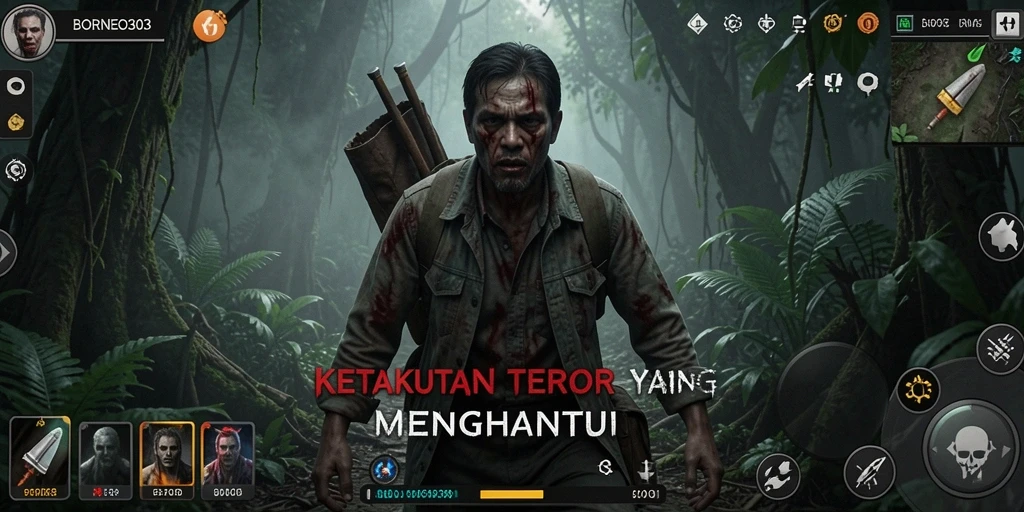 Screenshot gameplay BORNEO303 menampilkan suasana mencekam dan efek suara yang mendebarkan.