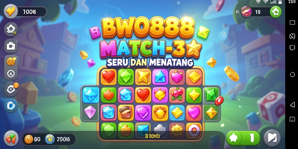 Screenshot BWO888 menampilkan gameplay seru dengan elemen Match-3.