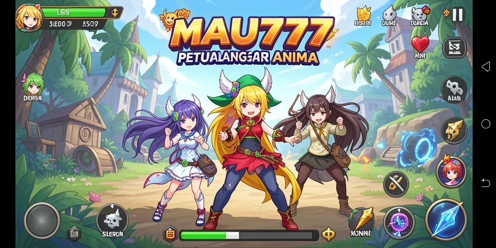 Screenshot gameplay MAU777 menunjukkan petualangan seru dan karakter anime.